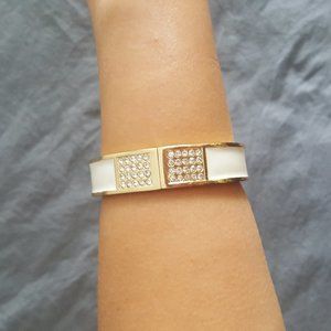 White and Gold Bangle Bracelet CZ